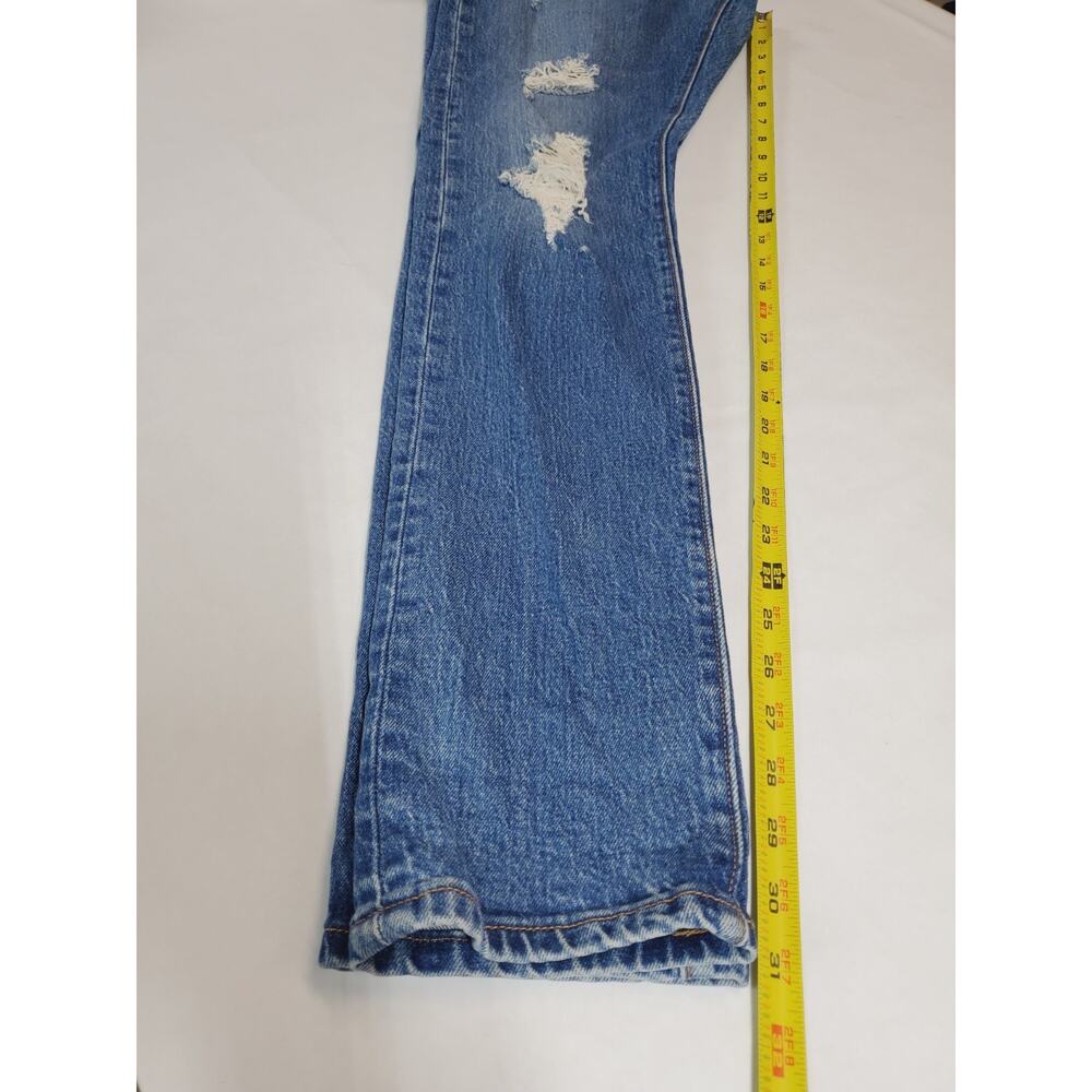 Levi's 501 Womens 28 Jeans Distressed Dark Wash Blue Button Fly Skinny Stretch - Picture 11 of 12